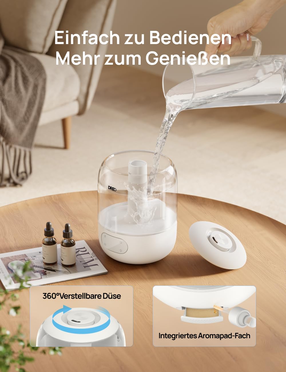 DREO Humidifier for Bedroom, Cool Mist Humidifier for Home and Large Room, Quiet Humidifier for Baby, Night Light, Essential Diffuser, Fast Ultrasonic Humidifier - DR-HHM006