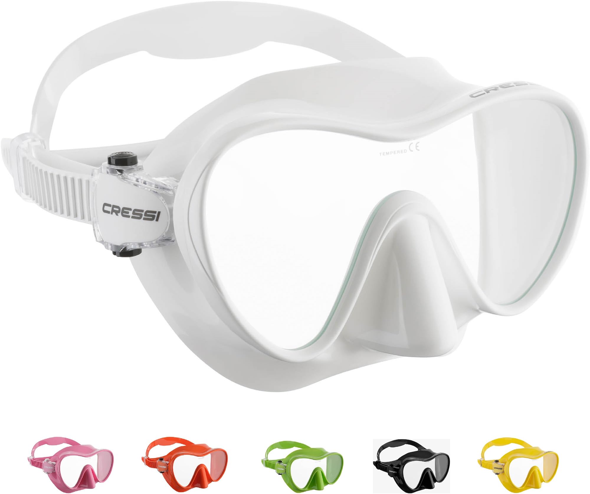Cressi Frameless Diving Mask F1 - Fog-free Glass Lens, Diving Goggles - Ergonomic Silicone Rim, Snorkel Mask - Dry Snorkel & Snorkel Set - White - Mask - ZDN283000