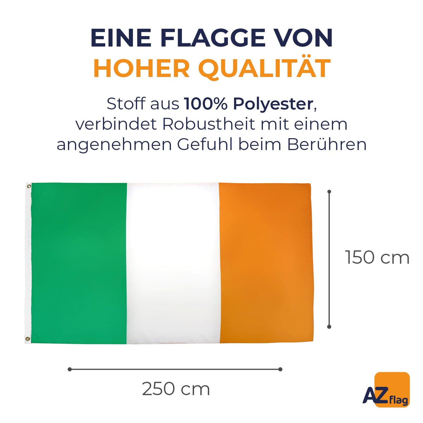 AZ FLAG - Ireland Flag - 250x150 cm - Large Irish Flag 100% Polyester with Brass Eyelets - 300g - K_100