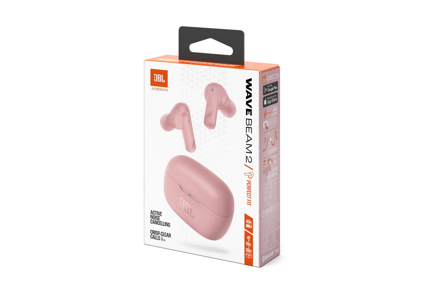 JBL Wave Beam 2, wireless Bluetooth in-ear headphones with noise canceling, 40 h playback time, JBL Pure Bass Sound, Smart Ambient technology and multipoint connection, pink - JBLWBEAM2PIK