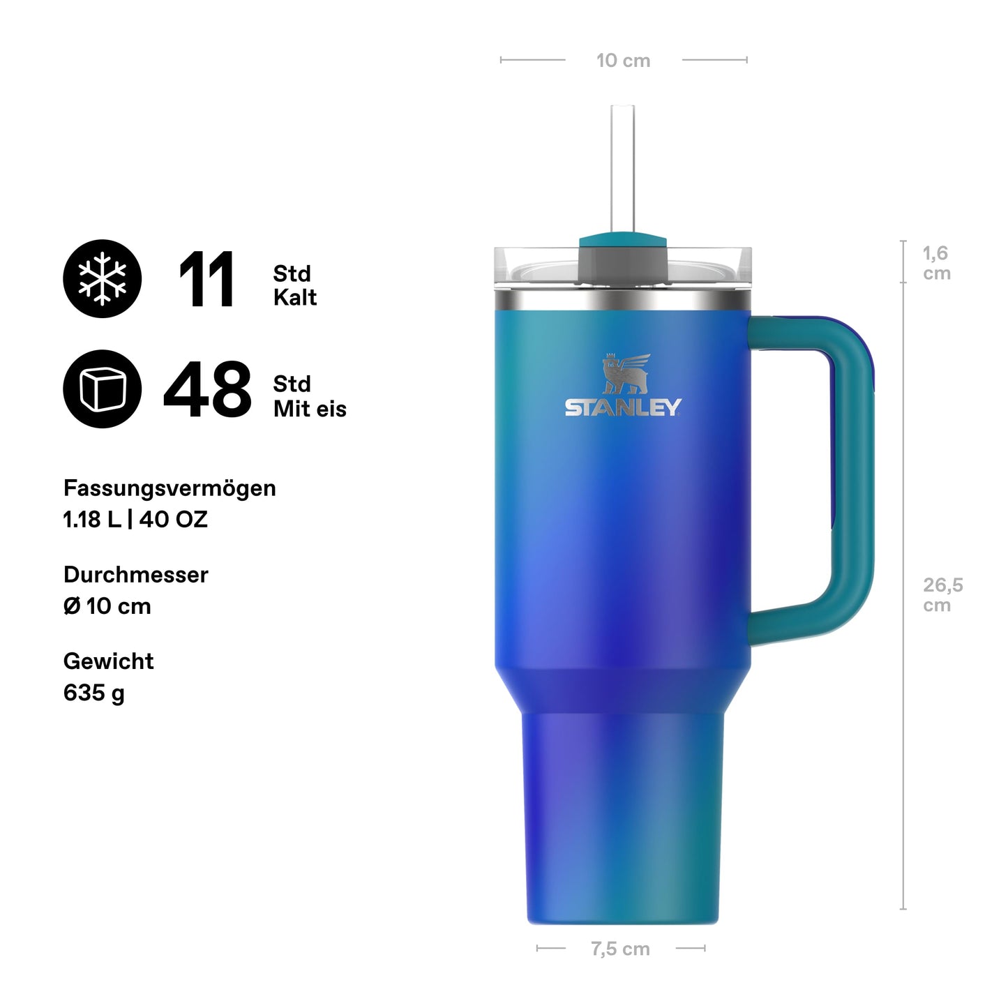 STANLEY 1913 Quencher H2.0 Flowstate Drinking Bottle with Straw 1.2L - Thermo Mug Cools for 11 Hours - 48 Hours Ice Cooled - Thermos Bottle BPA Free - Stainless Steel Drinking Cup - Sea Glass Aura - 10-10825-0499