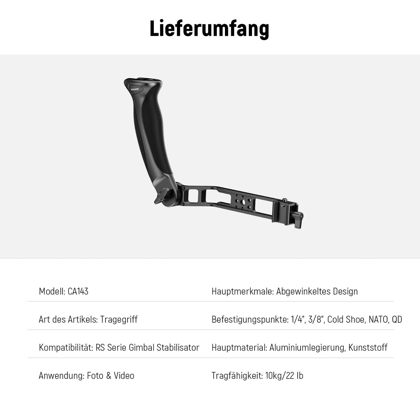 NEEWER Basic Adjustable Gimbal Grip Sling Handle Compatible with DJI Ronin RS4Mini RS4 RS4Pro RS3 Mini RS 3 Pro RS2 RSC 2 Stabilizers, Ergonomic Handle for Accessory Expansion, CA143