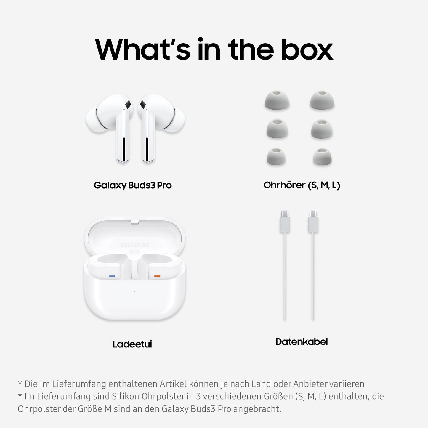 Samsung Galaxy Buds3 Pro Wireless Bluetooth Headphones, Active Noise Canceling (ANC), Adaptive Noise Cancellation, 360 Audio, In-Ear Headphones with Hi-Fi Sound, White, Incl. Anymode Clear Cover - F-R630NZWADBT