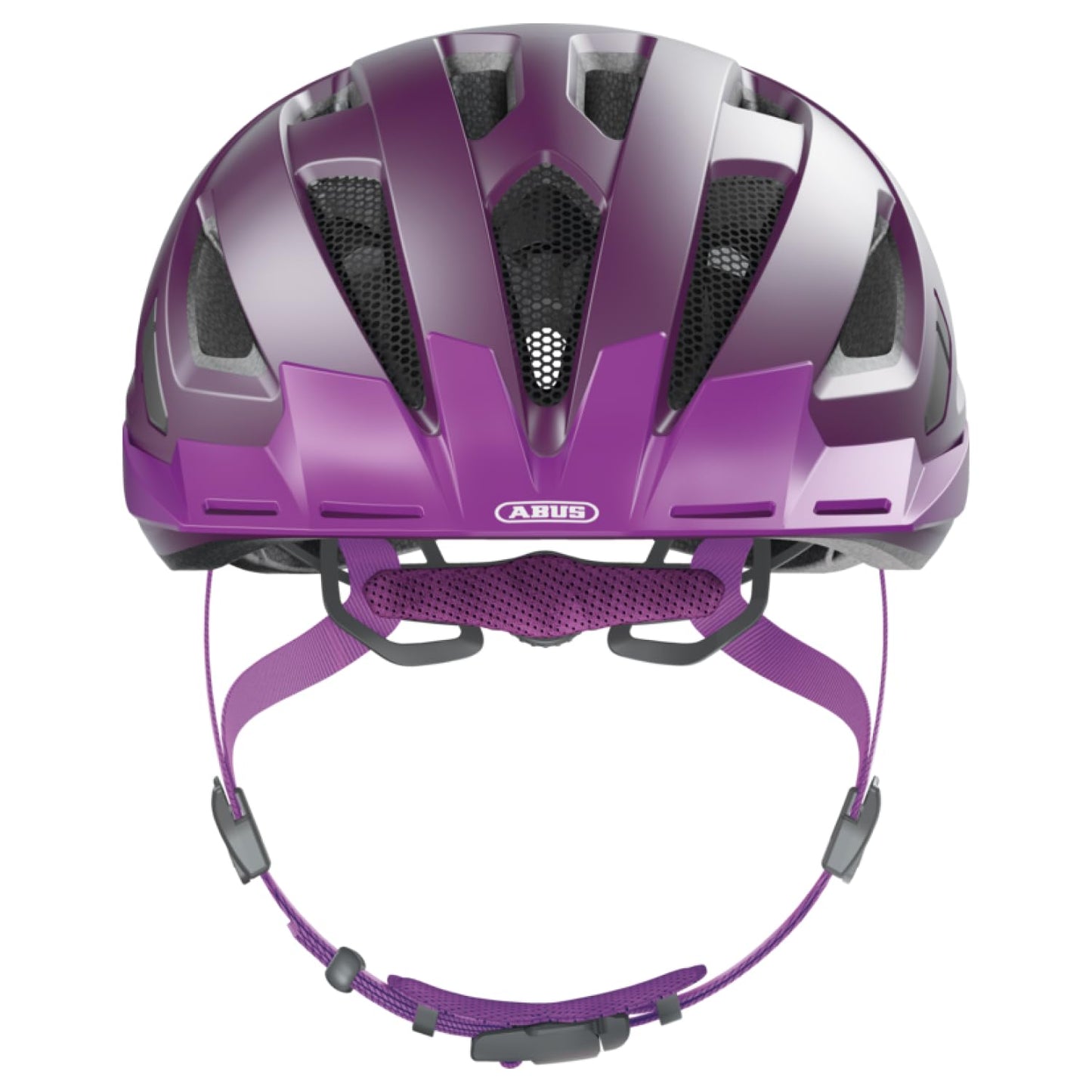 ABUS city helmet Urban-I 3.0 - bicycle helmet with rear light, peak and magnetic fastener - for women and men - purple, size S - 86886