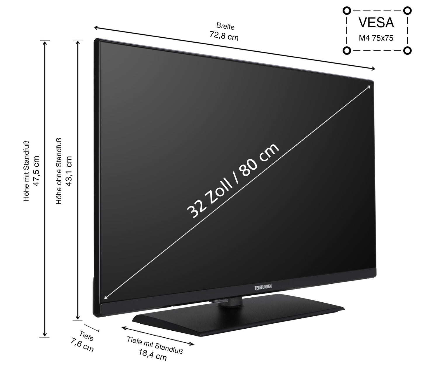 TELEFUNKEN XF32N750M, 32 inch, Full HD, LED TV, 800 mm screen diagonal, integrated triple tuner, black (2026)