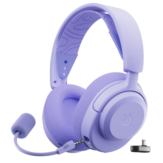 SteelSeries Arctis Nova 3P Wireless - Cască pentru PS5 și PC Gaming – Control prin aplicație – 40 de ore autonomie – Driveri cu magnet de neodim – 2,4 GHz/Bluetooth – Microfon detașabil – Pentru PS5, PC, Switch - Lavandă - 61692