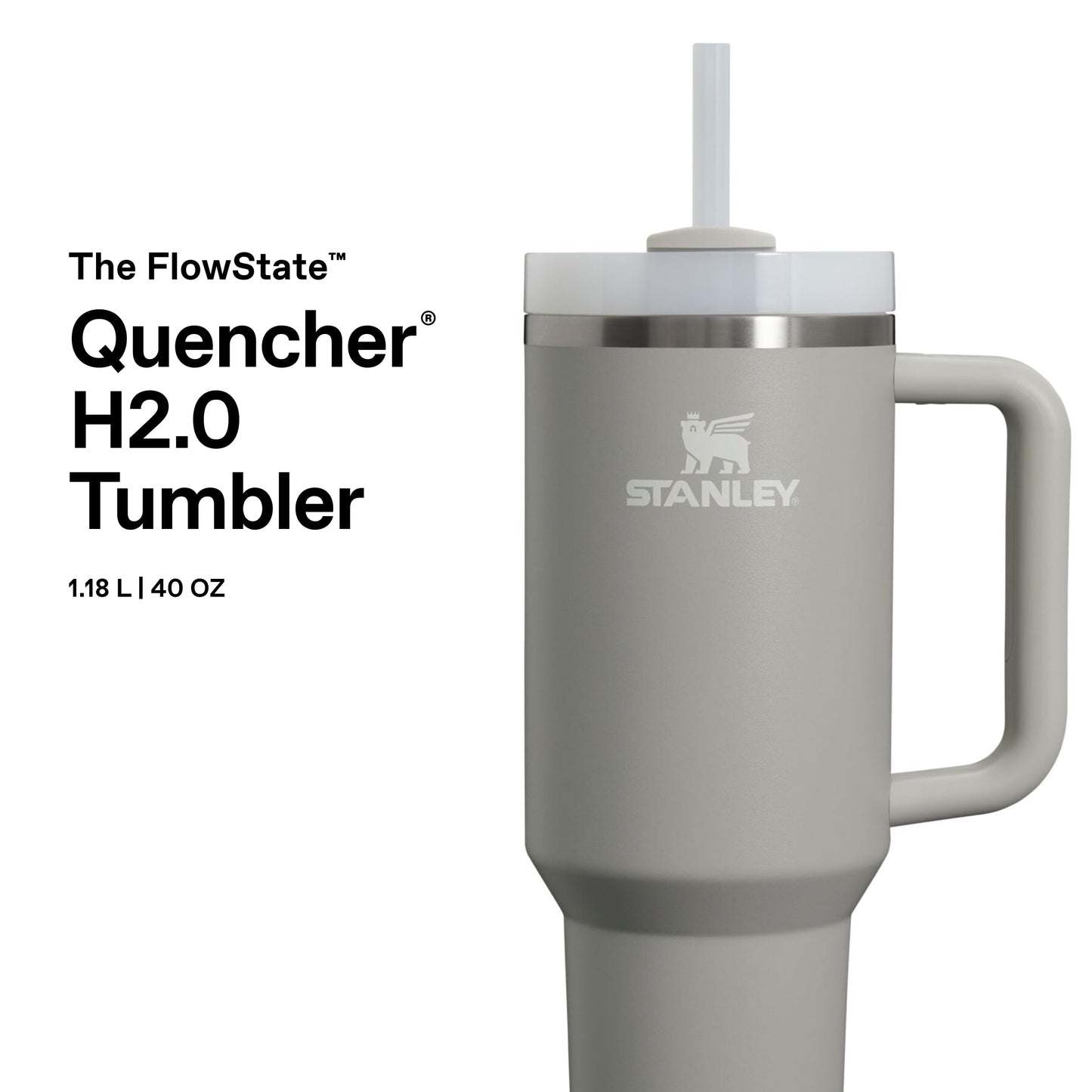 Stanley 1913 Quencher H2.0 Flowstate Drinking Bottle with Straw 1.2L - Thermo Mug Cools 11 Hours - 48 Hours Ice Cold - Dishwasher Safe - Thermos Bottle BPA Free - Stainless Steel Drinking Cup - Ash - 100000108430