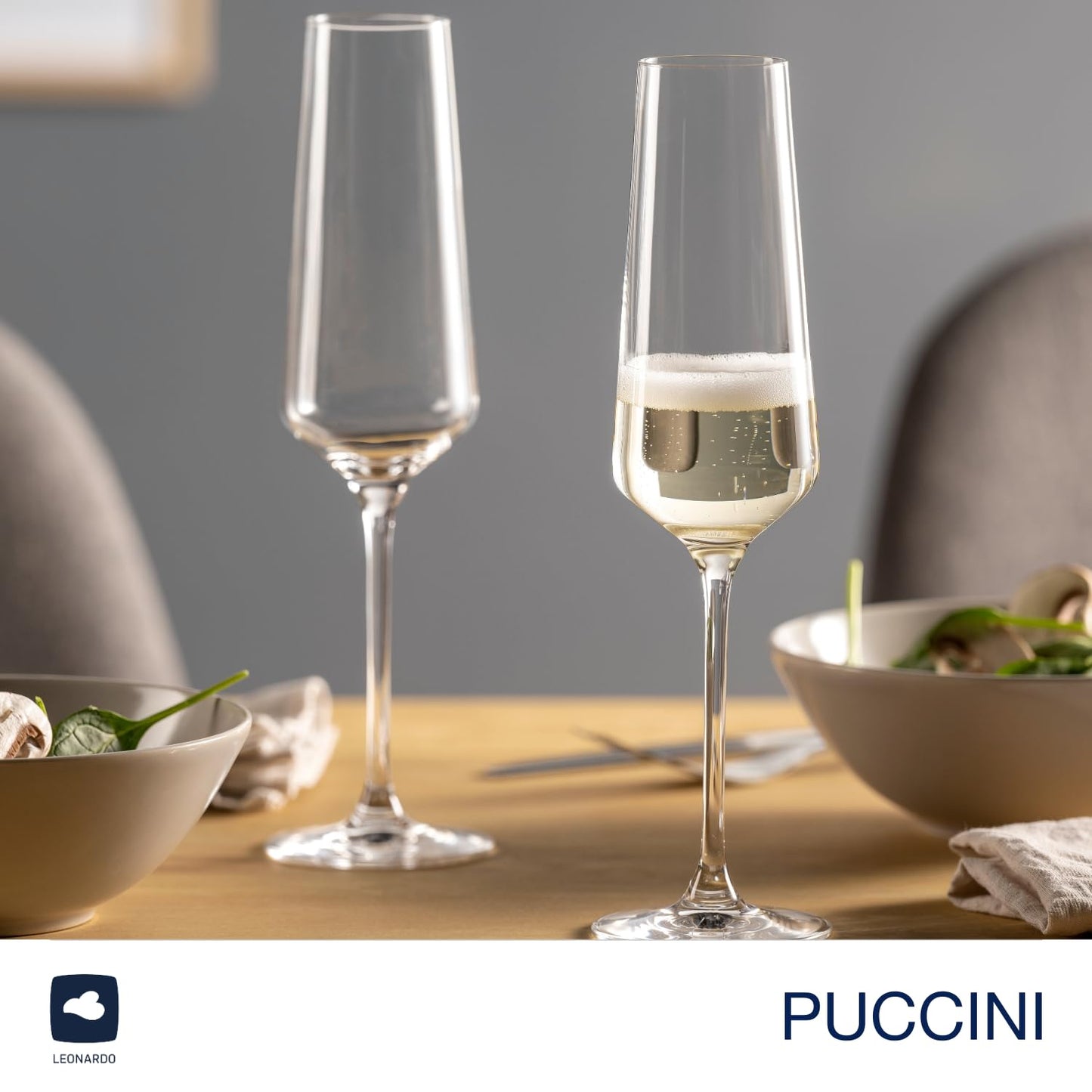 LEONARDO HOME PUCCINI champagne glasses (set of 6) incl. polishing cloth • Dishwasher-safe Prosecco goblets (280 ml) • Shockproof & suitable for everyday use • 040979