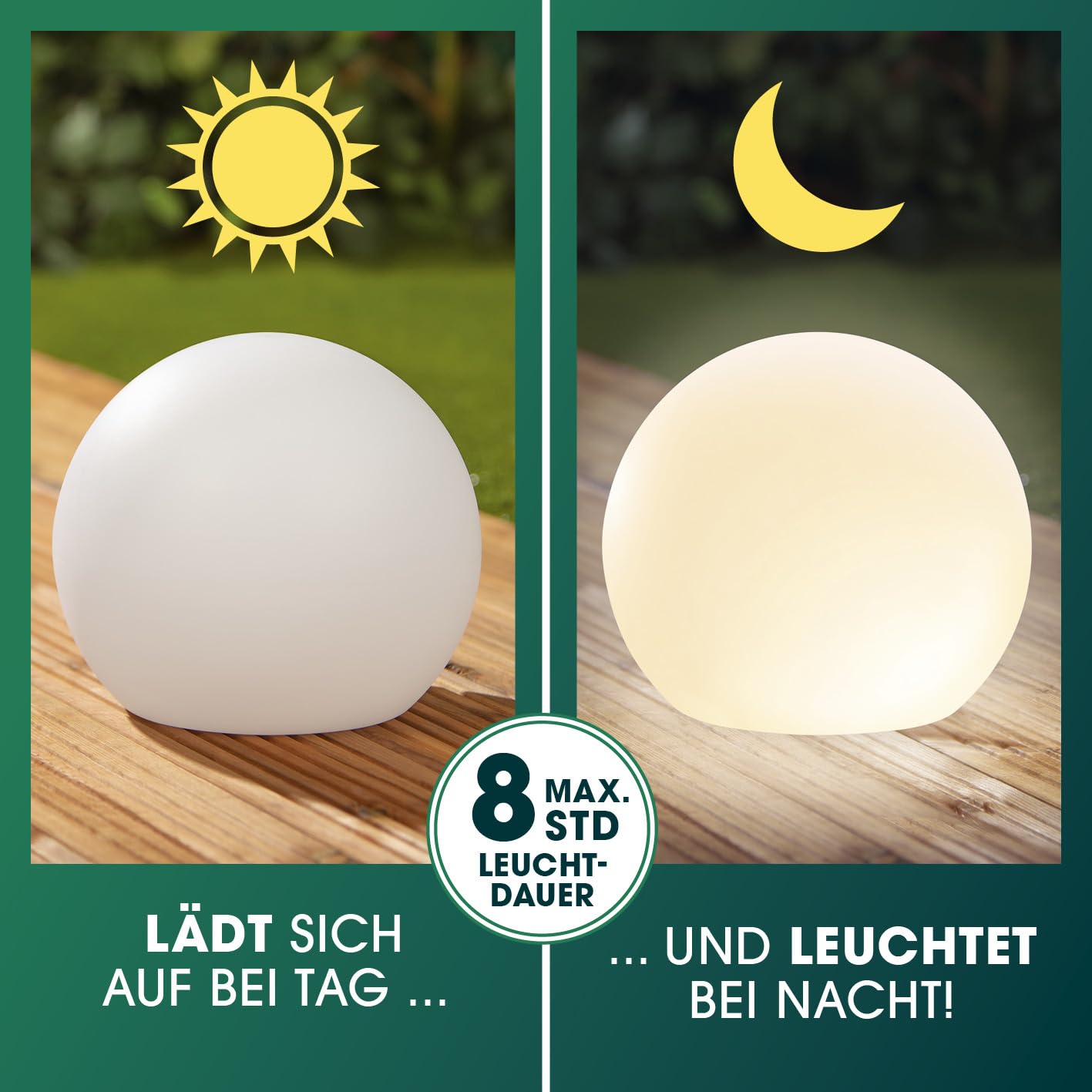 EASYmaxx LED solar light ball 20 cm | 2 x solar lights - atmospheric color change, beautiful lighting effects indoors and outdoors Solar light including remote control | Solar light LED + 5 light modes - 19698