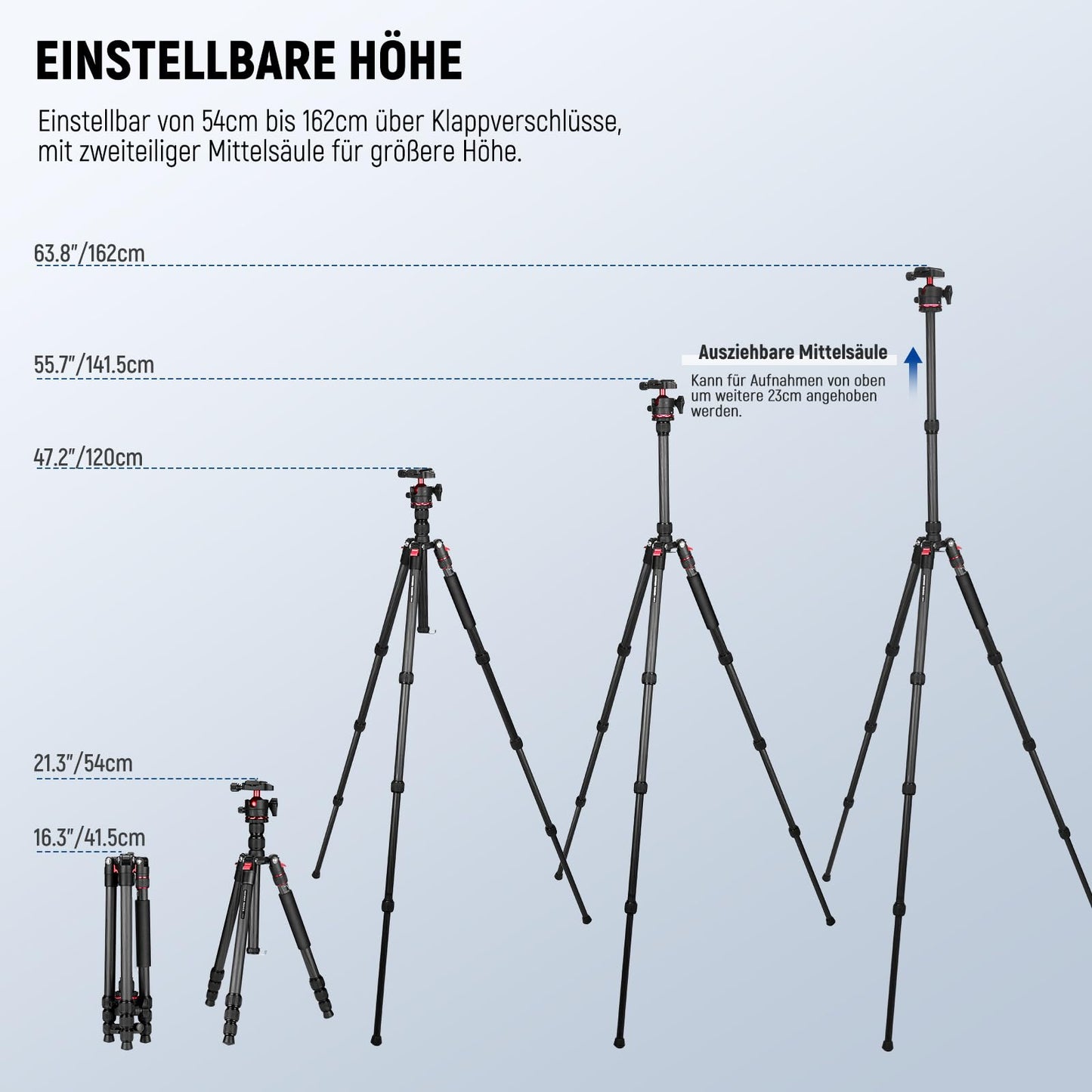 NEEWER Basics Carbon Fiber Travel Tripod Monopod, 64" Compact Lightweight Portable Cell Phone Camera Tripod Compatible with iPhone Video Recording, Arca Ball Head, Maximum Load 13.2 lbs, TP17B