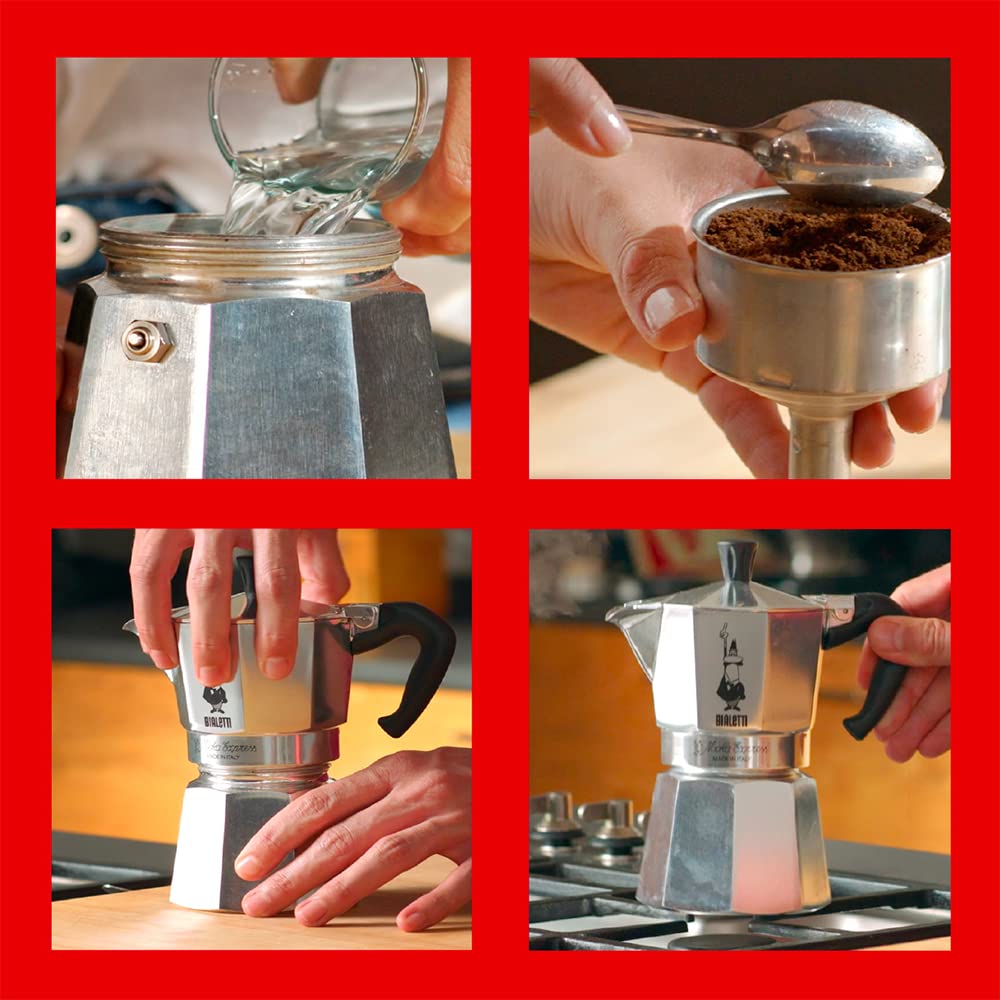 Bialetti - Moka Express: Iconic stovetop espresso machine, makes real Italian coffee, Moka pot 3 cups (130ml), aluminum, silver, aluminum - 0001162