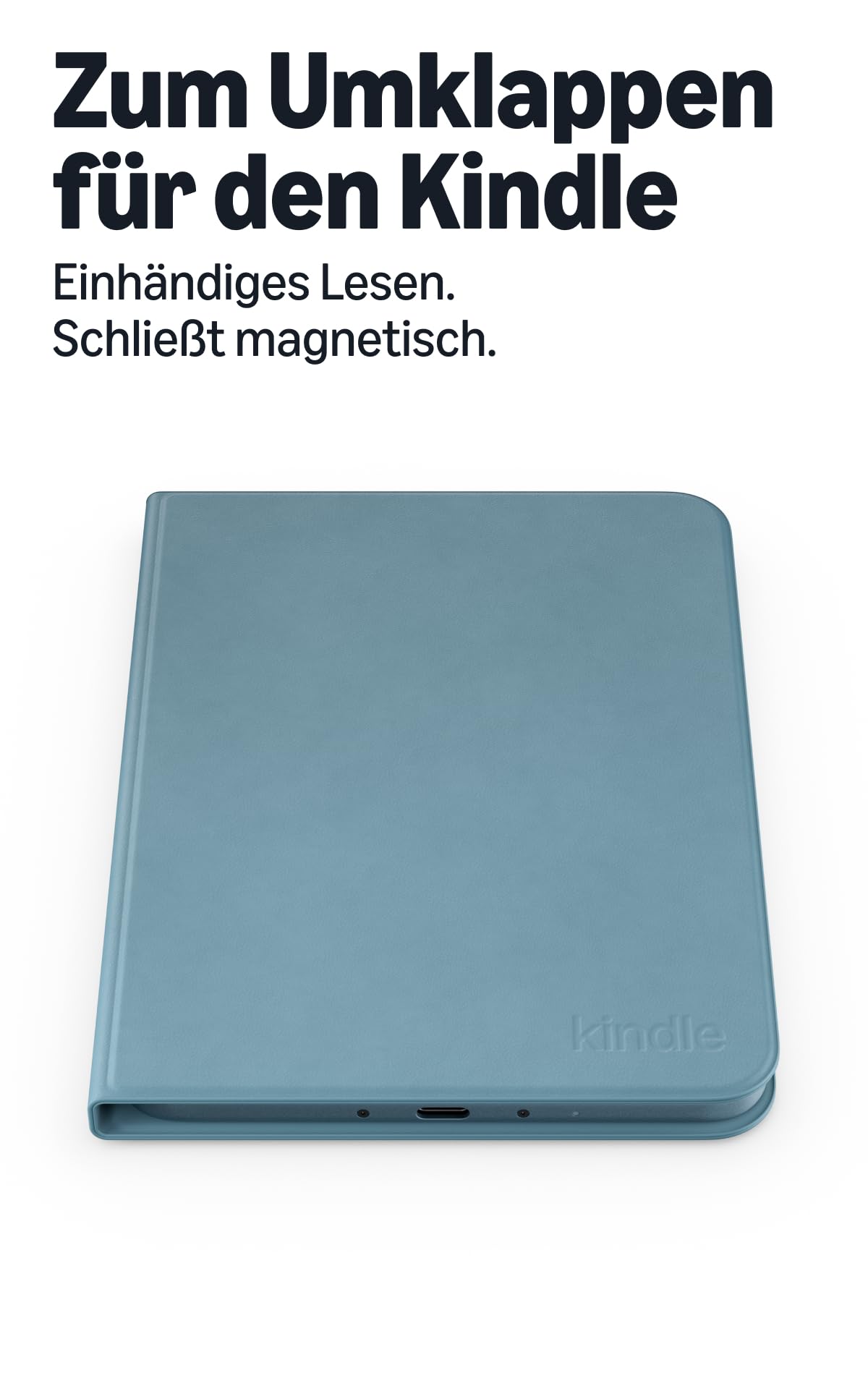The new slim case for Amazon Kindle in an aluminum design, featuring magnetic attachment, lightweight, foldable protective cover, sustainably designed with plant-based materials. - 53-104502