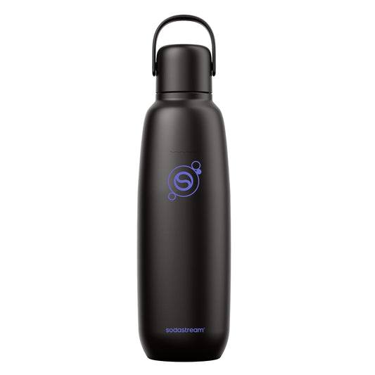 sodastream Fizz & Go, sticlă din oțel inoxidabil pentru băuturi carbogazoase, 0.9 l, termos izolat cu pereți dubli, menține cald și rece, pentru băuturi carbogazoase, compatibil cu DUO, TERRA, ART, ENSO și multe altele, negru - 1062413440
