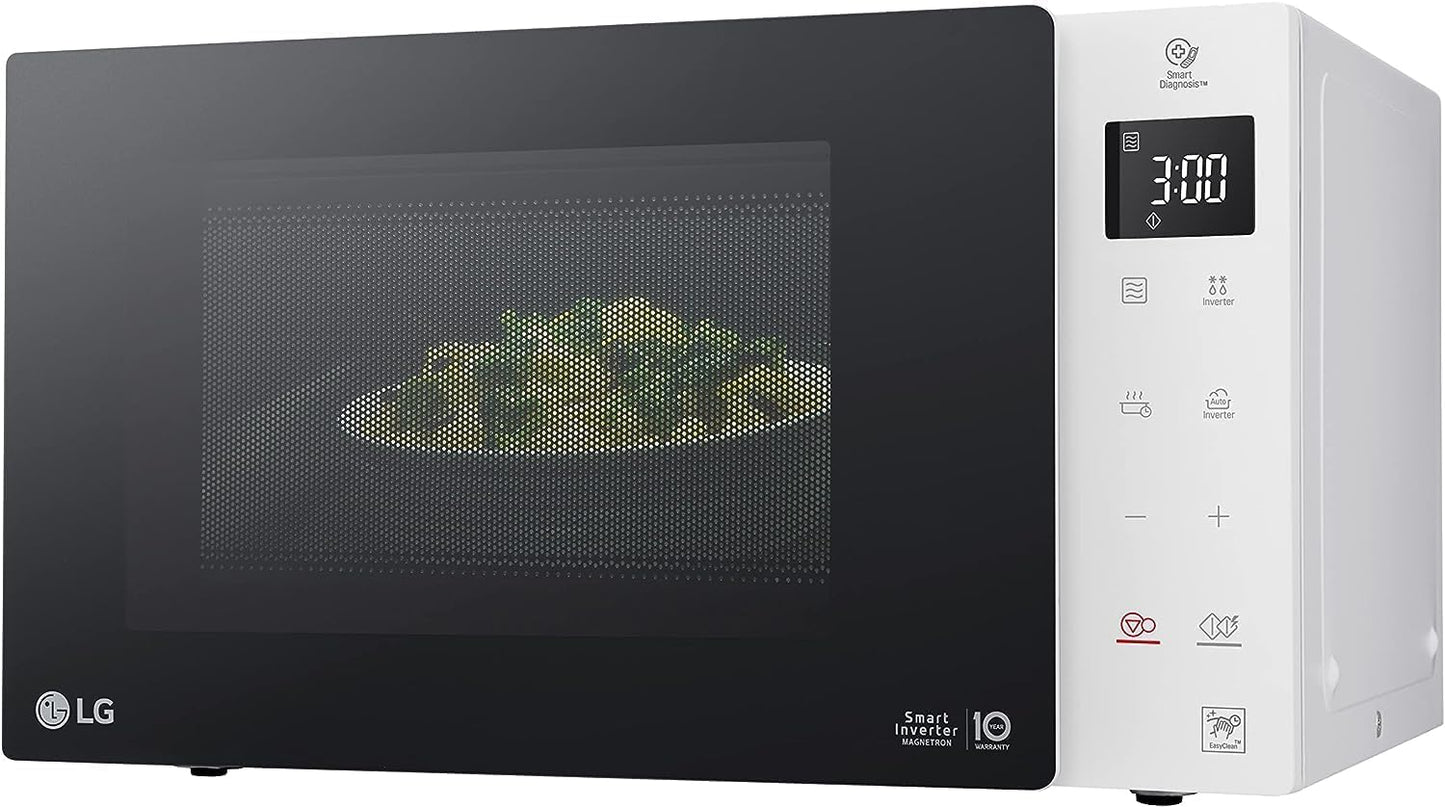 LG MS23NECBW solo microwave (23 L, 1000 W) with 28 automatic programs (LED display, Smart Inverter technology, easy to clean), white