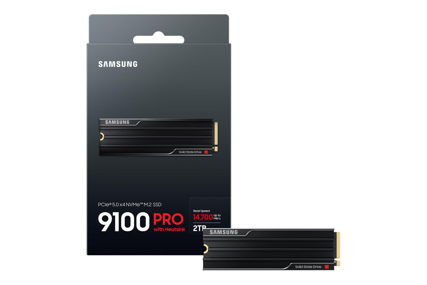 Samsung 9100 PRO Heatsink NVMe M.2 SSD, 2TB, PCIe 5.0, 14,700 MB/s Read, 13,400 MB/s Write, Internal SSD for PC and Console Gaming and Video Editing, Black, MZ-VAP2T0CW