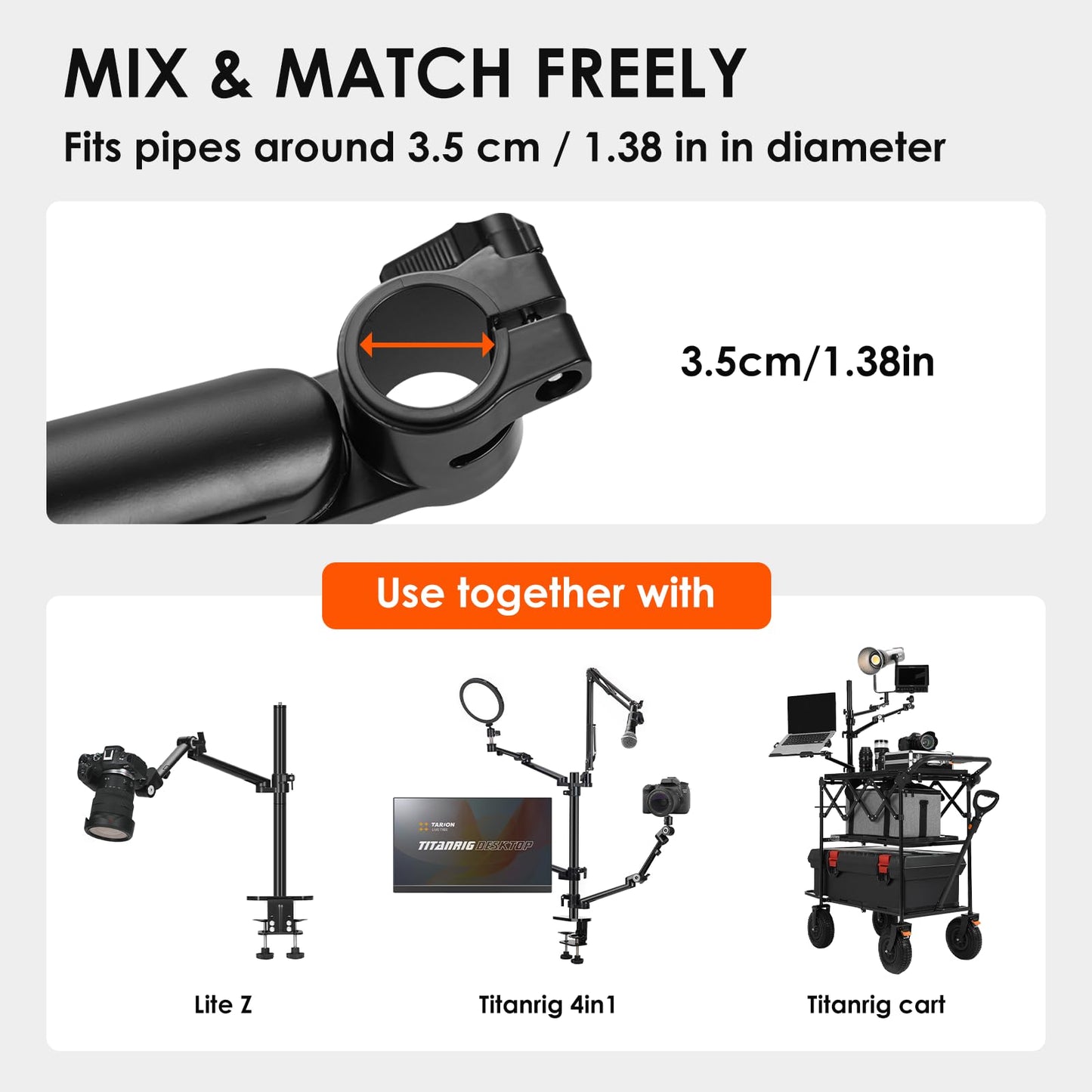 TARION Titanrig Arm Module Z: Camera Table Tripod Overhead Tripod Table Mount Clamp Tripod Flexible Joint Arm Table Mount for DSLR Cameras Ring Lights Webcam Titanrig (Z)