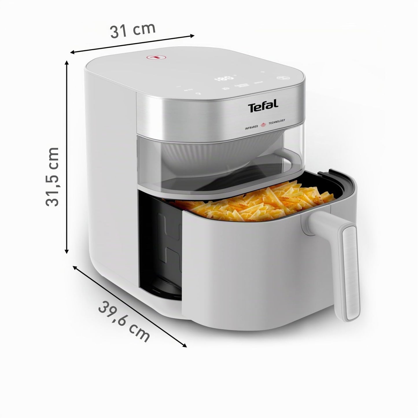 Tefal Easy Fry Infrared hot air fryer, up to 99% less fat, infrared technology, 7 liters, digital control panel, viewing window, auto-off, keep warm function, dishwasher safe, white, EY831GE0