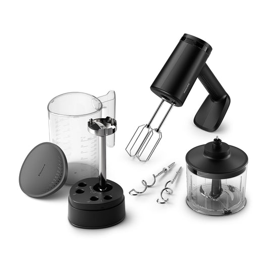 Philips Hand Mixer 5000 Series, 3-in-1 Hand Mixer, Powerful Motor (500W), Smart Storage Cup, 5 Speed Settings, Anti-Splash Protection, Black (HR3781/20)