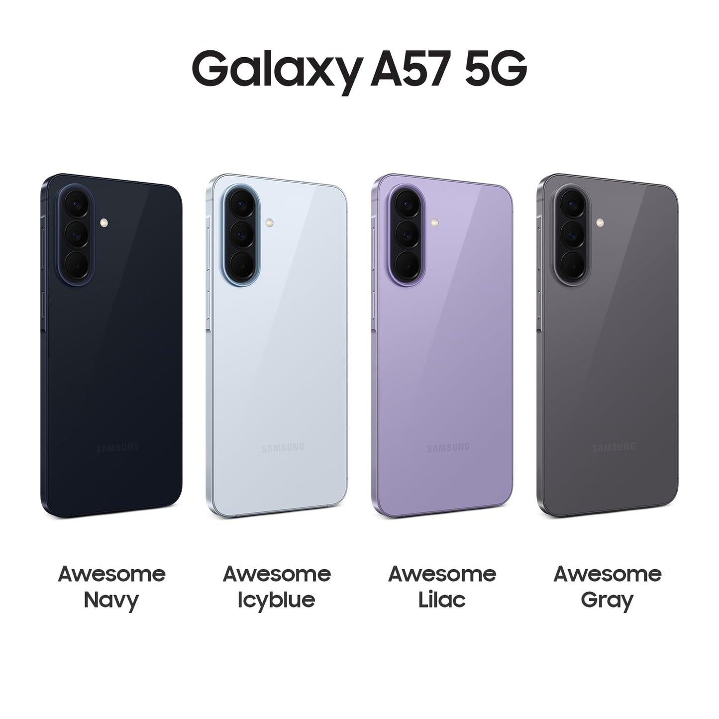 Samsung Galaxy A57 5G, Slim AI smartphone, Awesome Intelligence, 128 GB storage space, 50 MP wide-angle camera, Up to 2 days battery life, IP68, Awesome Lilac, 2.5 year manufacturer's warranty - SM-A57