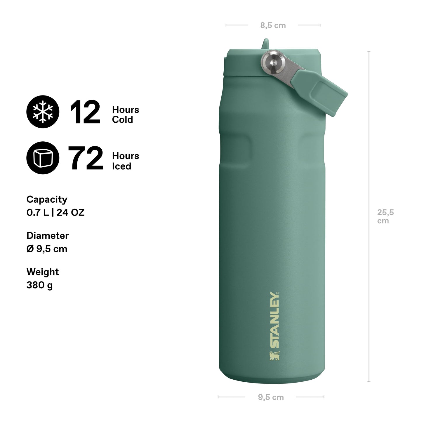 Stanley 1913 Flip Straw Drinking Bottle with Straw 0.7L - Thermo Mug Cools for 10 Hours - Ice Cold for 3 Days - BPA Free - Leakproof - For Drink Holders - Dishwasher Safe - Shale - 100000143061