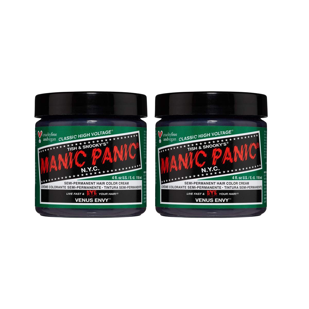 Manic Panic Venus Envy Classic Cream, Vegan, Cruelty-Free, Green Semi-Permanent Hair Color, 2 x 118ml - HCR
