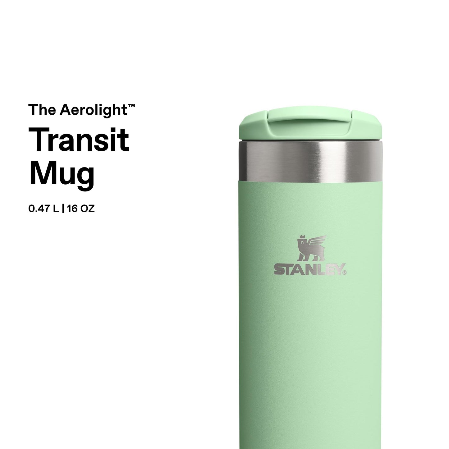 Stanley 1913 Aerolight Transit Thermo Mug 0.47L - Keeps Hot for 6 Hours - Dishwasher Safe - Coffee Mug To Go Leak-Proof - Compatible with Common Car Drink Holders - Pistachio - 100000112449