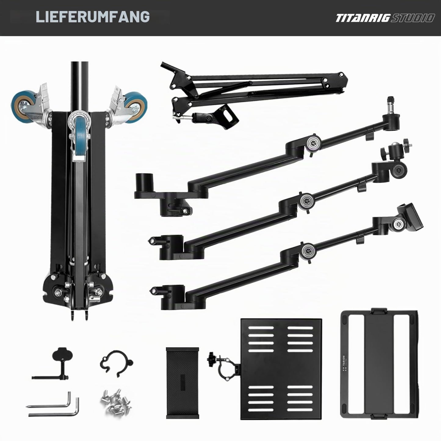 TARION table tripod camera overhead tripod: camera table mount clamp tripod flexible table mount with 4 articulated arms for ring light monitor microphone photography video live streaming titan rig (hallway set) - TitanRig-Floor-EU