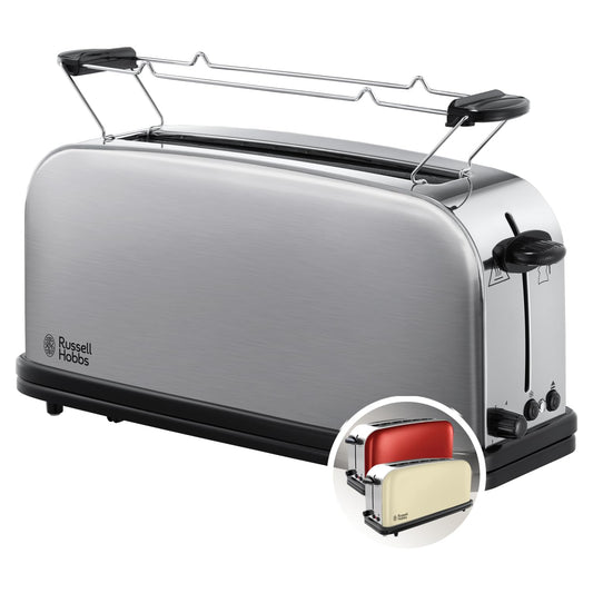 Russell Hobbs Toaster [Long Slot for 2 Slices / 1 Wide Slice of Bread] Adventure Stainless Steel (extra wide toast slot, includes bun attachment, 6 browning levels + defrost function, 1000W) 21396-56