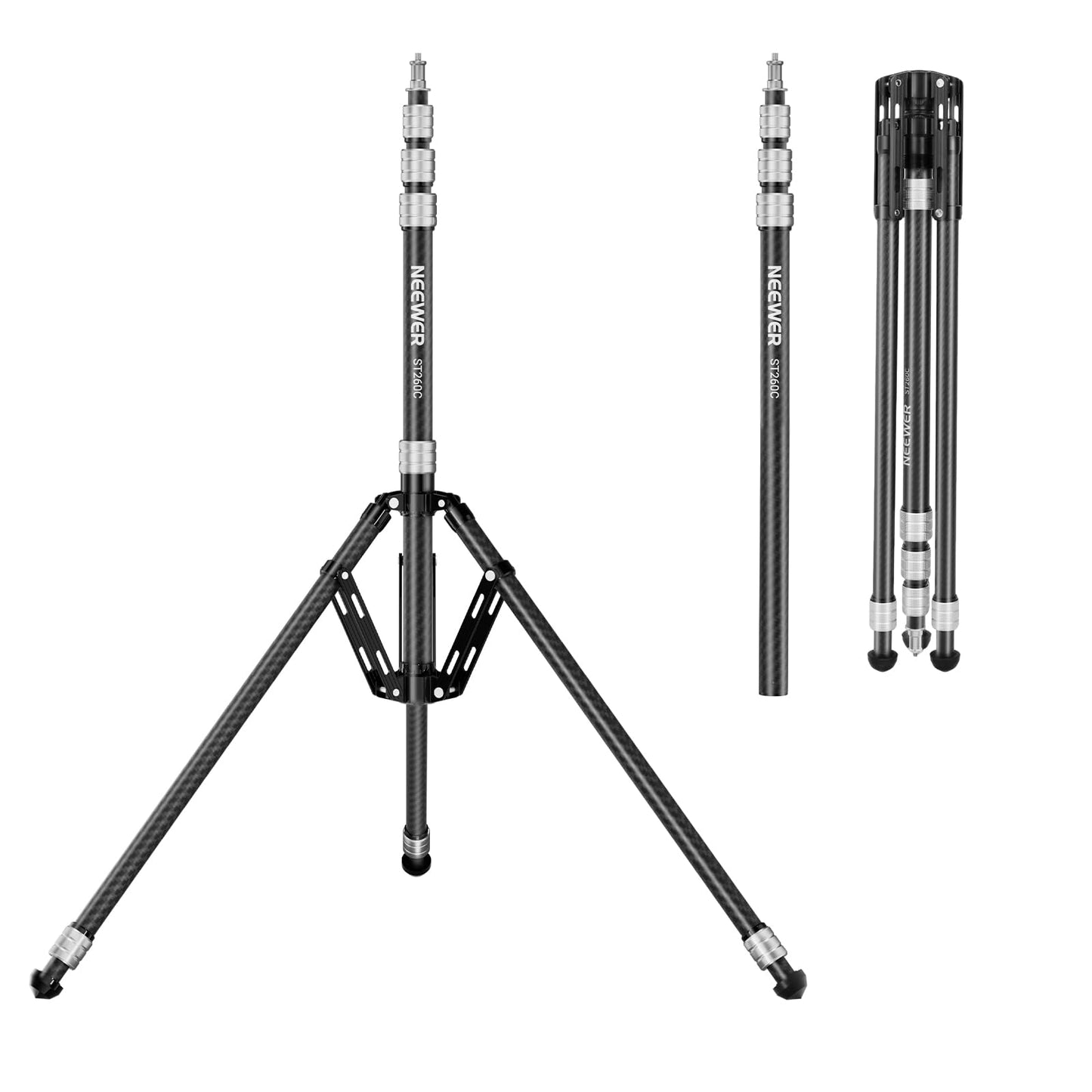 NEEWER Carbon Fiber Light Tripod with Reversible Legs, 35"-102" Portable Lightweight Photo Tripod for Flash Light Softbox Ring Light Action Camera DSLR Streaming Shooting, 6.6lb/3kg Max Load, ST260C
