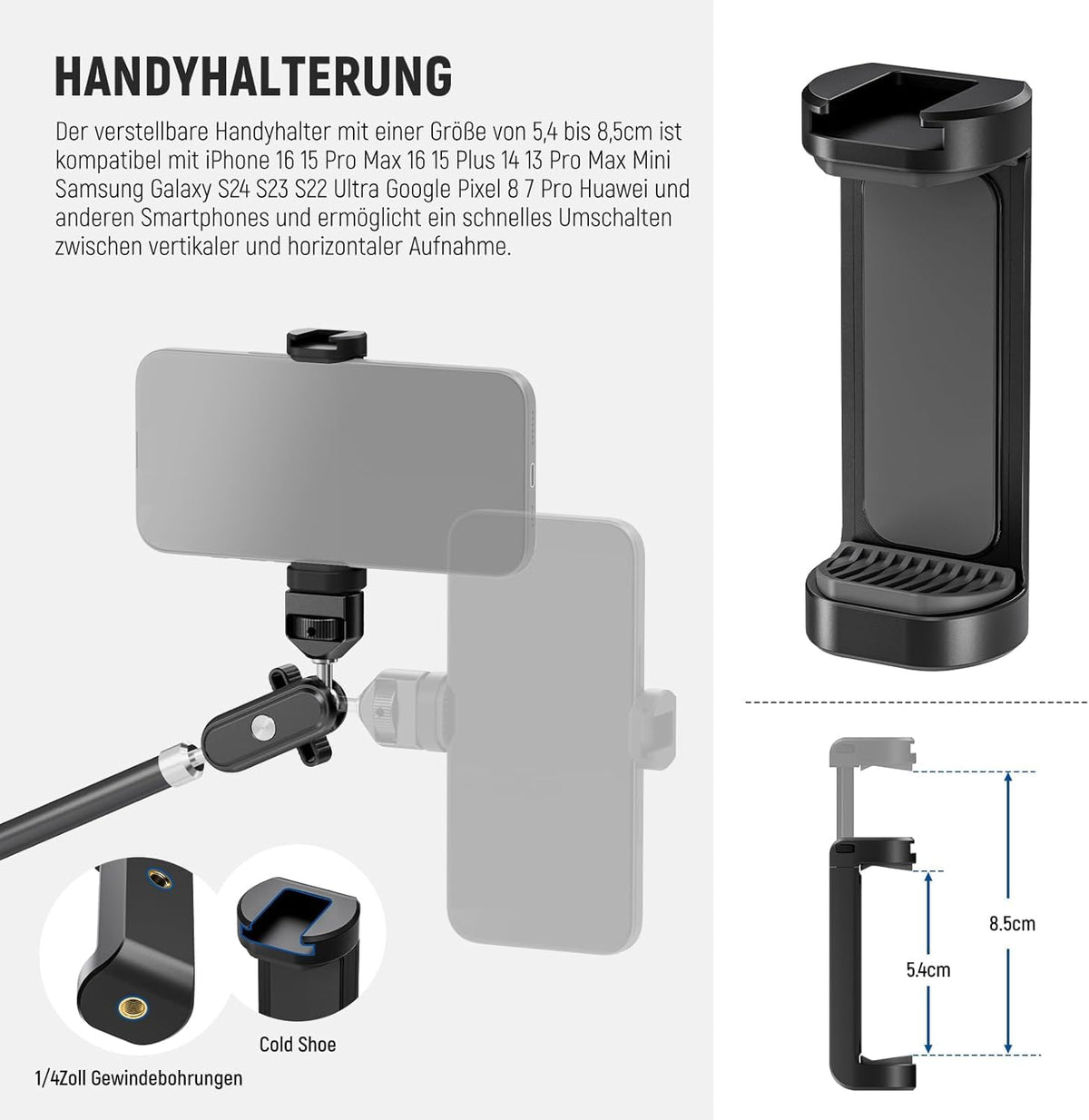 NEEWER 30" Swivel Arm with Desk Clamp/Action Camera Mount/Phone Holder, Microphone Boom Stand for Overhead Cameras, compatible with GoPro, iPhone, DSLR, Webcam, and Microphone, UA056 - 10107118