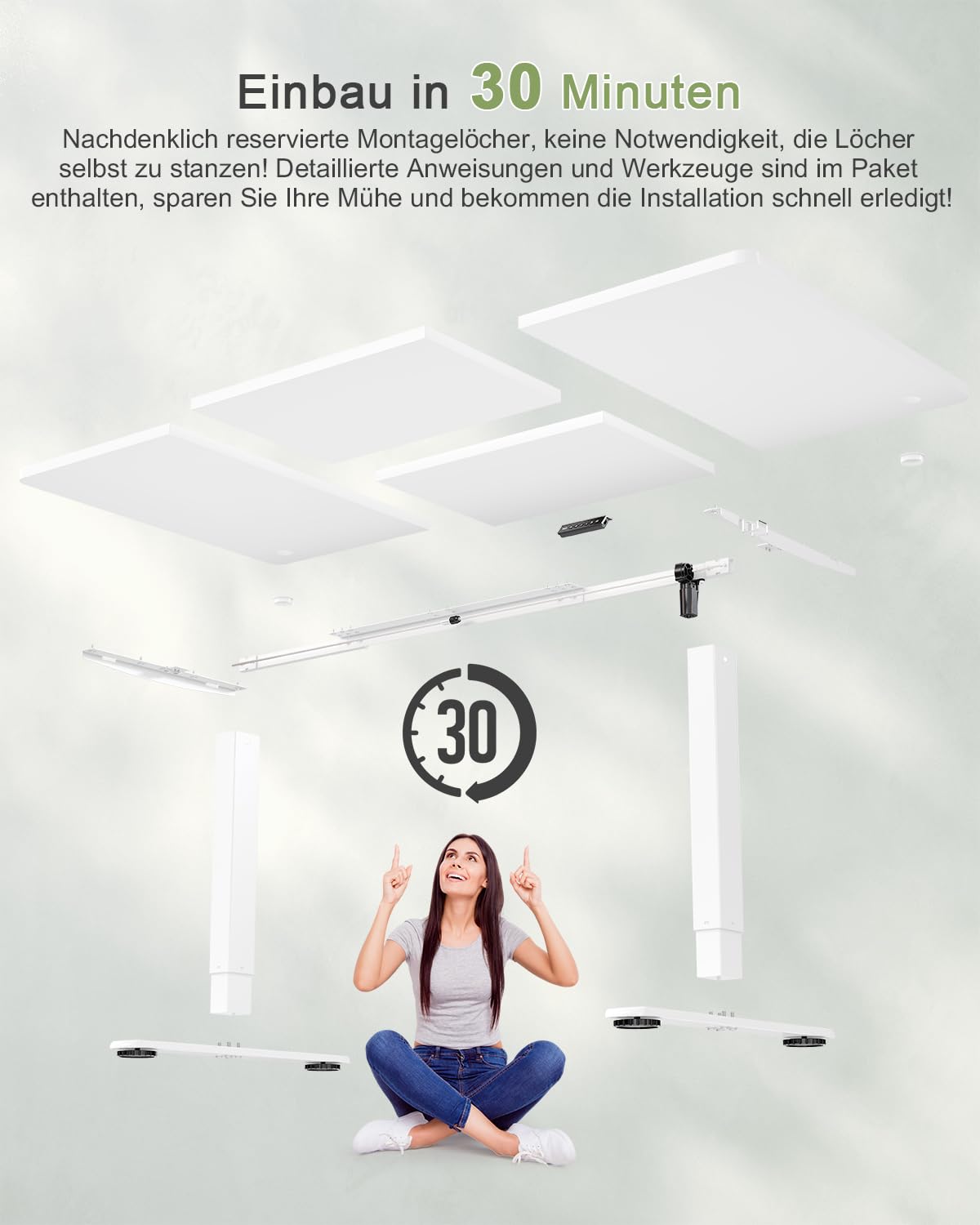 JUMMICO Birou reglabil pe înălțime cu port de încărcare USB, birou electric reglabil pe înălțime 180 x 80 cm, masă stand-sit, birou standing, masă de computer reglabilă, birou standing, alb - 0403