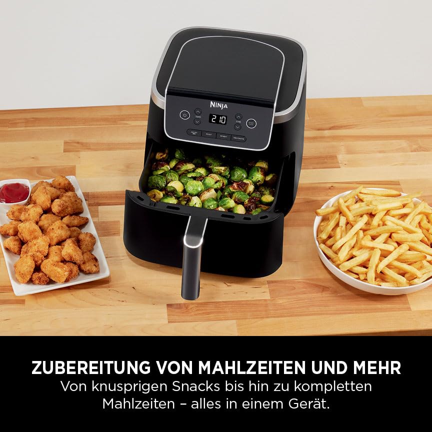 Ninja PRO Air Fryer Heißluftfritteuse, 4,7L Airfryer, Einzelkorb-Heißluftfritteuse, 4-in-1, pentru 1-2 porții, digital, gătire din congelat, sertar antiaderent & coș Crisper, negru AF140EU