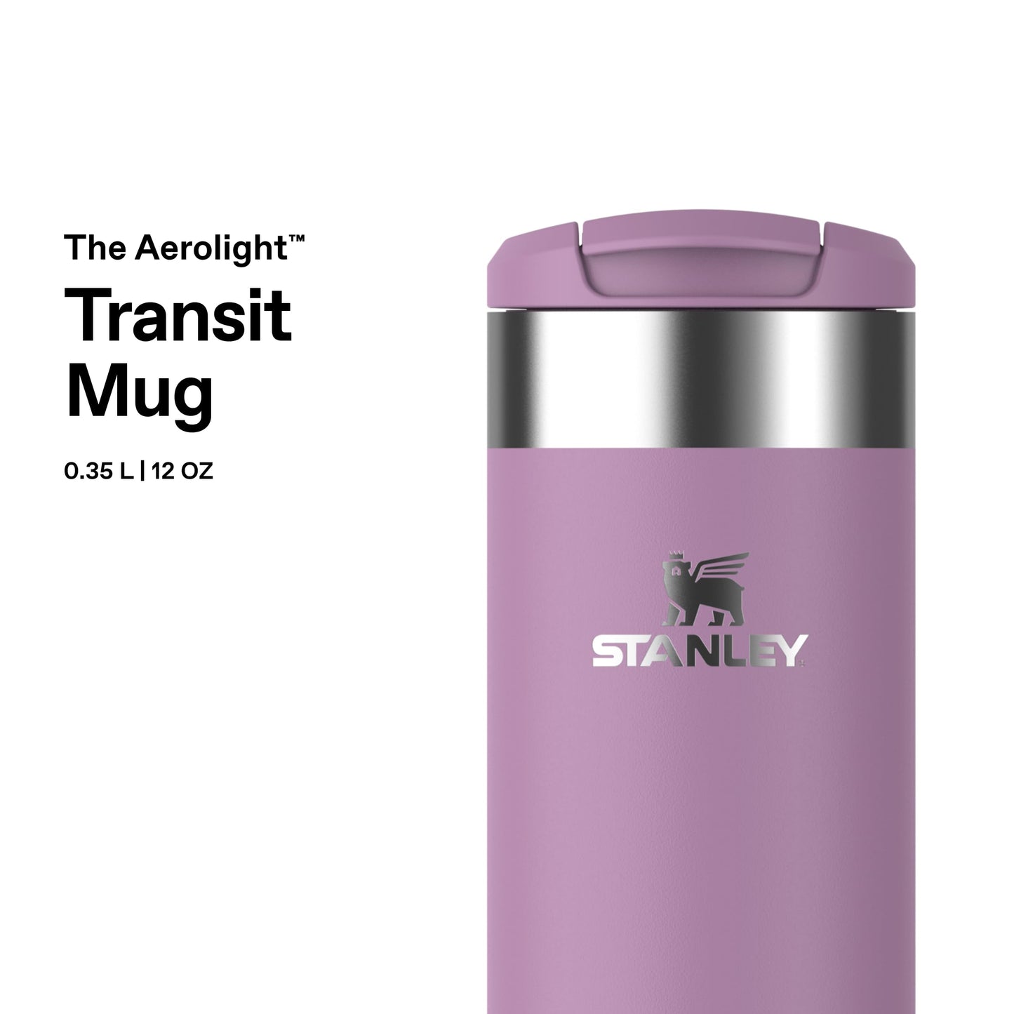 Stanley 1913 Aerolight Transit Thermo Mug 0.35L - Keeps Hot for 4 Hours - Dishwasher Safe - Coffee Mug To Go Leak-Proof - Compatible with Common Car Drink Holders - Lilac - 10-10788-150