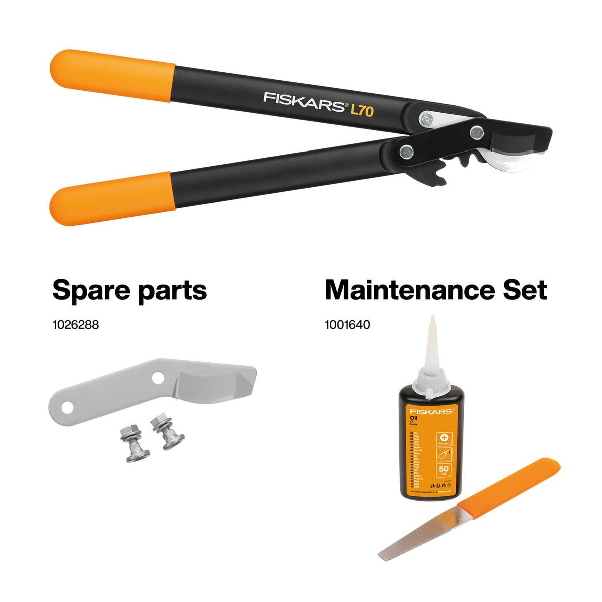 Fiskars PowerGear II Bypass Pruning Shears for Fresh Wood, Non-Stick Coated, Hardened Precision Steel, Length: 46 cm, Black/Orange, L70, 1002104