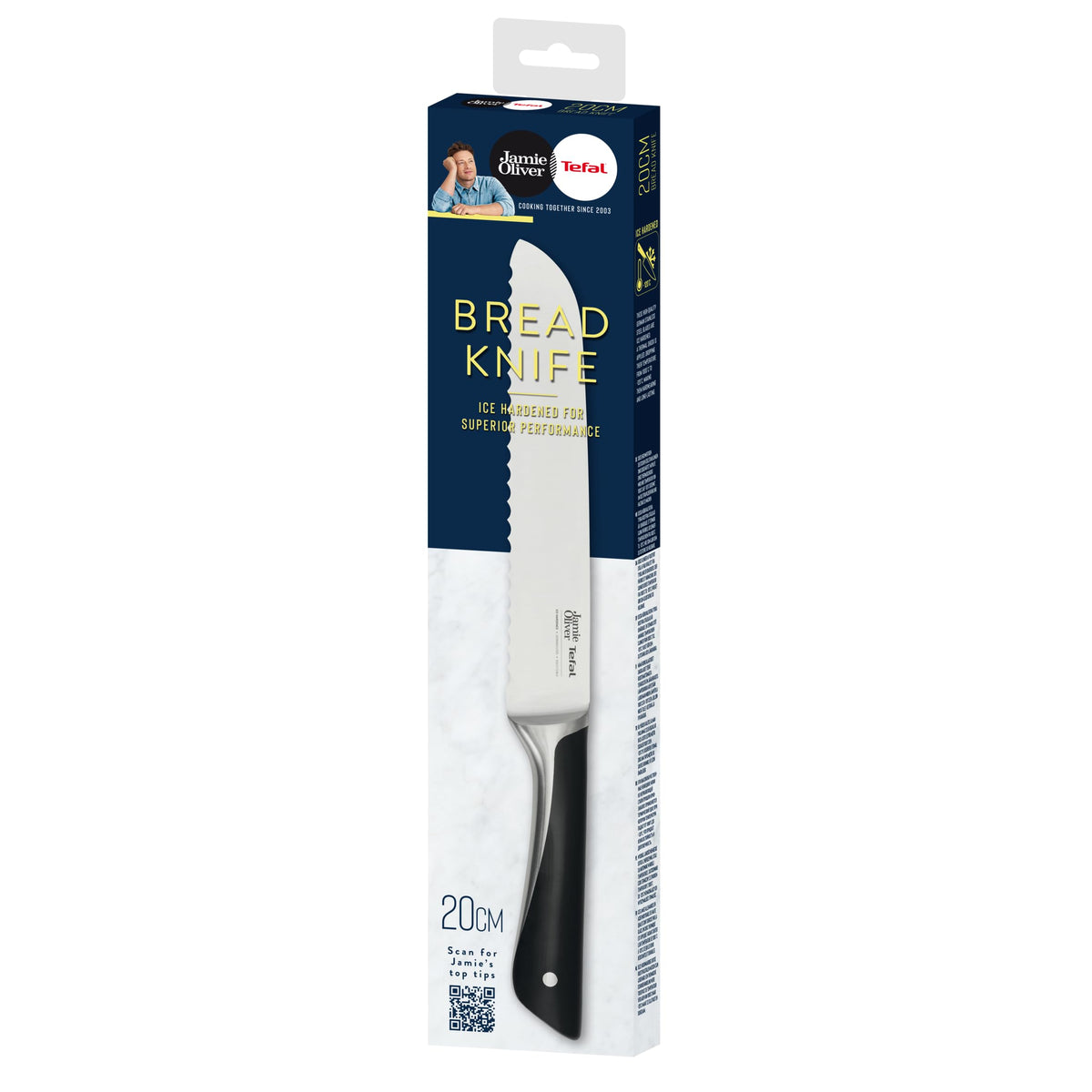 Tefal Jamie Oliver Bread Knife 20 cm, high cutting performance, distinctive design, durable and long-lasting blades, kitchen knife stainless steel, black, K26703 - K2670355