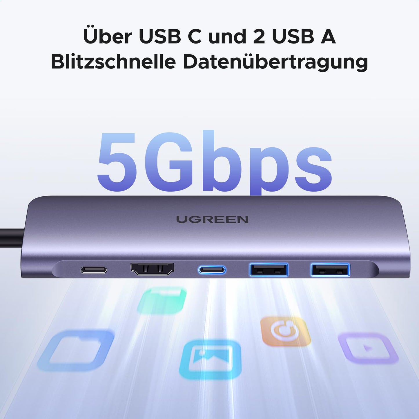 UGREEN Revodok 1071 USB C Hub HDMI 4K, PD 100W, USB 3.0 data ports, SD/TF card reader multiport adapter compatible with iPhone 17/16, MacBook Neo, iPad, Surface Laptop, Galaxy S24, Steam Deck etc. - 15214