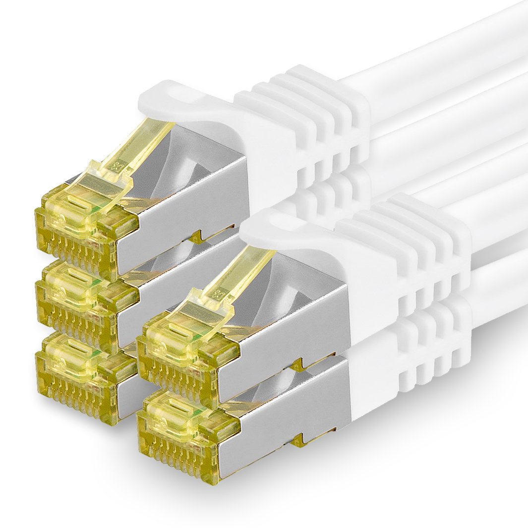 1aTTack.de Cat.7 network cable 10m white pack of 5 Cat7 Ethernet cable network LAN cable raw cable 10 Gb s SFTP PIMF LSZH set patch cable with Rj 45 plug Cat.6a - 4251073616322