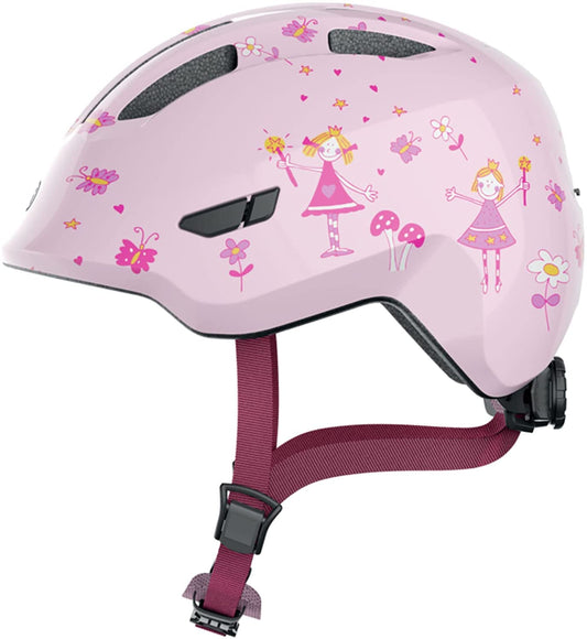 ABUS children's helmet Smiley 3.0 - bicycle helmet with a deep fit, child-friendly designs & space for a braid - for girls and boys - pink with princess pattern, size S - 67250