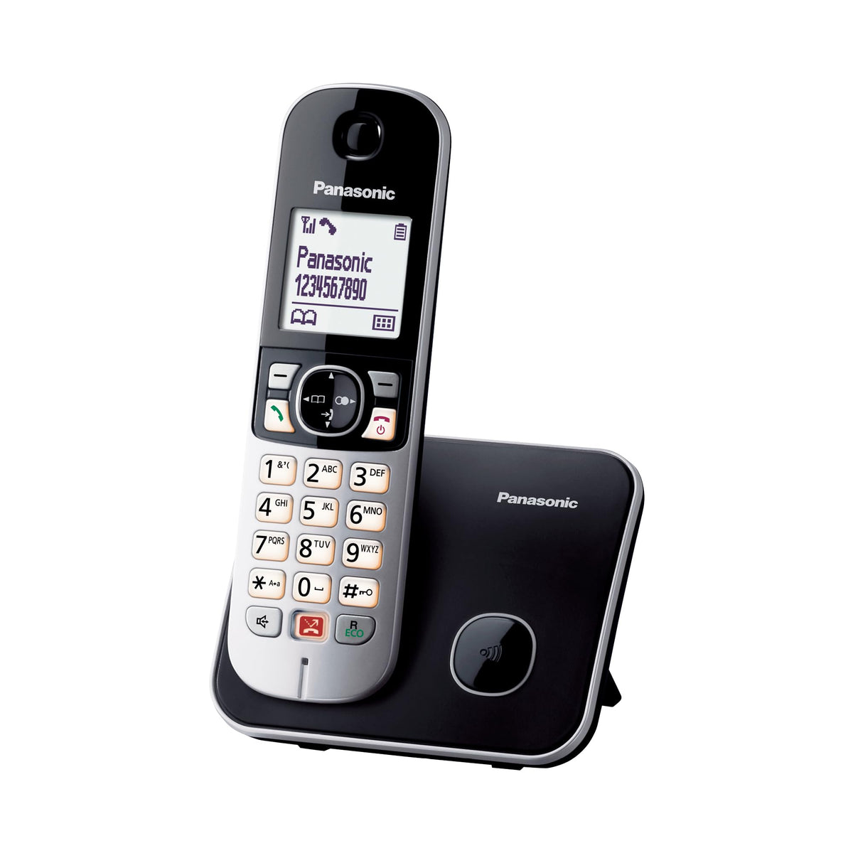 Panasonic KX-TG6851GB Telefon fără fir (Până la 1.000 de numere de telefon blocate, dimensiune clară a fontului, receptor sonor, handsfree cu duplex complet) negru-silver