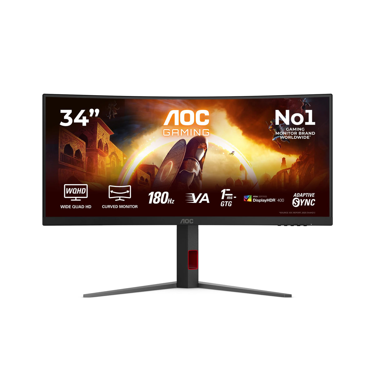 AOC CU34G4CA Monitor Curved de 34 Zoll, UW-QHD, cu Hub USB, 180Hz, Panou Fast VA, 1ms GtG, Adaptive Sync, HDR400, FreeSync, ajustare pe înălțime, (3440x1440 HDMI 2X 2.0) Negru