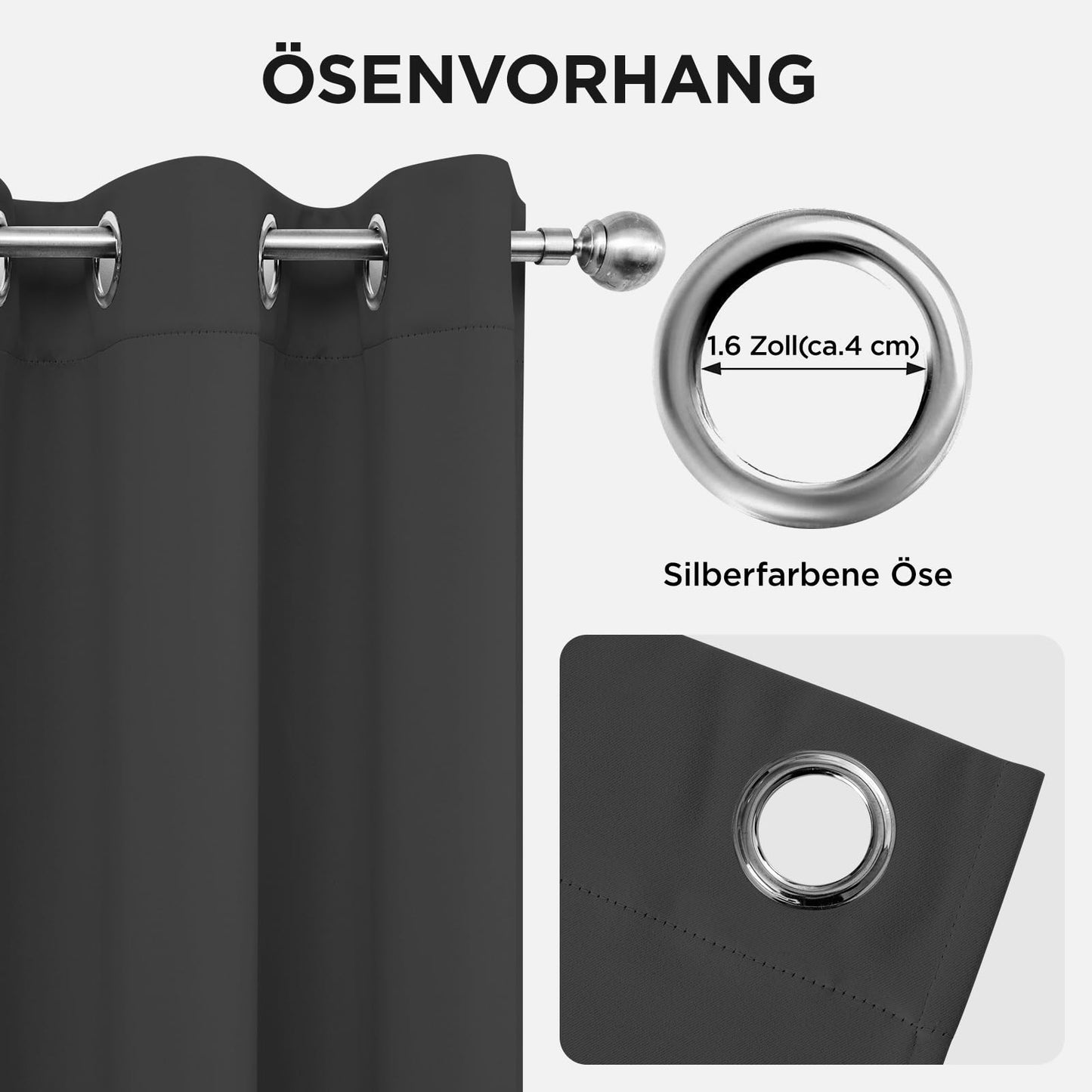 Joydeco opaque curtains with eyelets, pack of 2, H 158 x W 132, blackout curtain, gray thermal curtain, heat protection, eyelet curtain for bedroom, living room - EJ21001-DGR-158-132-V