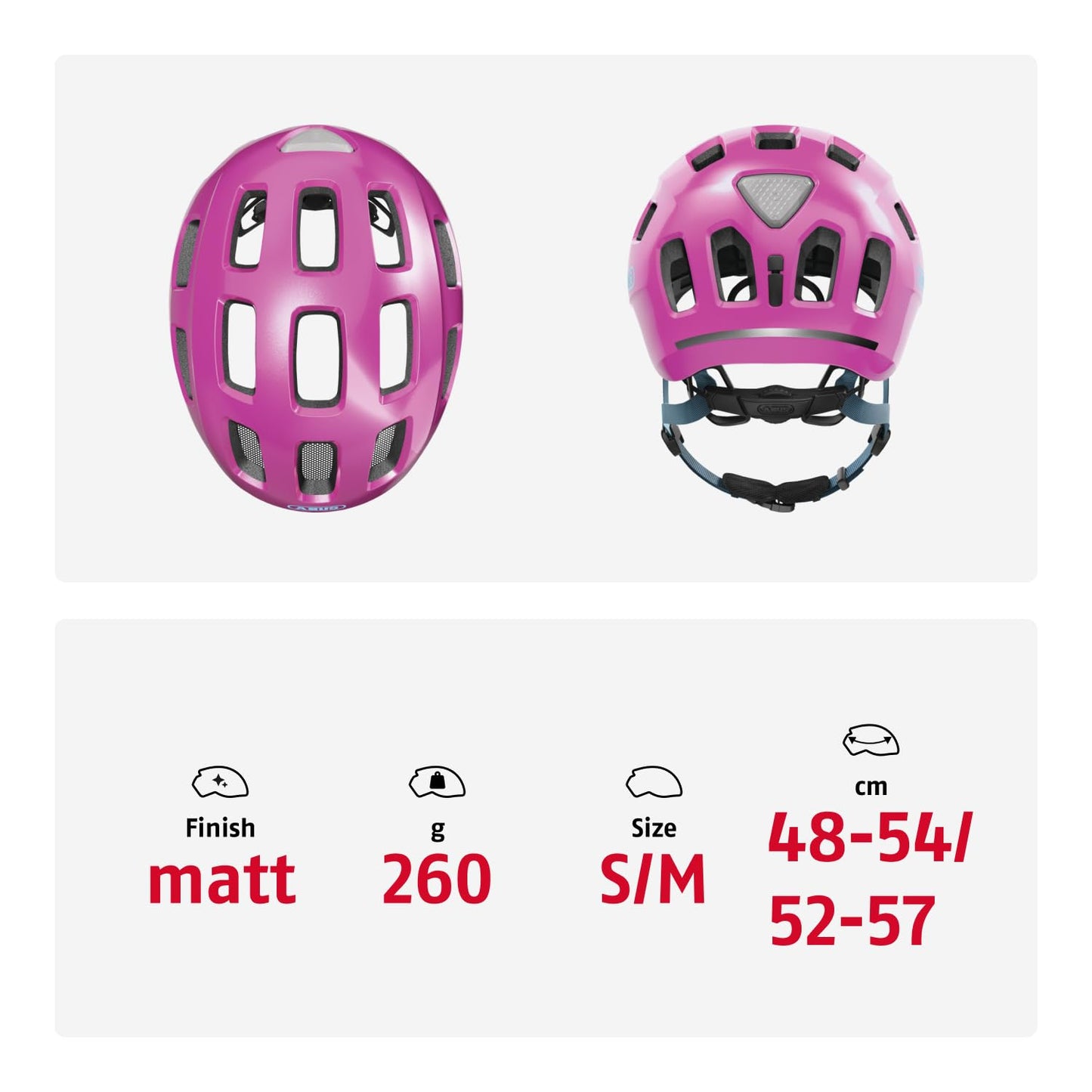 ABUS Youn-I 2.0 bicycle helmet - with light for children, teenagers and young adults - for girls and boys - pink (sparkling), size S - 40164