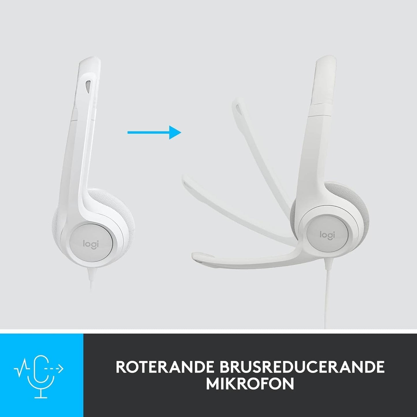 Logitech H390 Wired Headphones for PC/Laptop, Stereo Headphones with USB-A Noise Canceling Microphone, Inline Controls, Chromebook Compatible - White - 981-001286