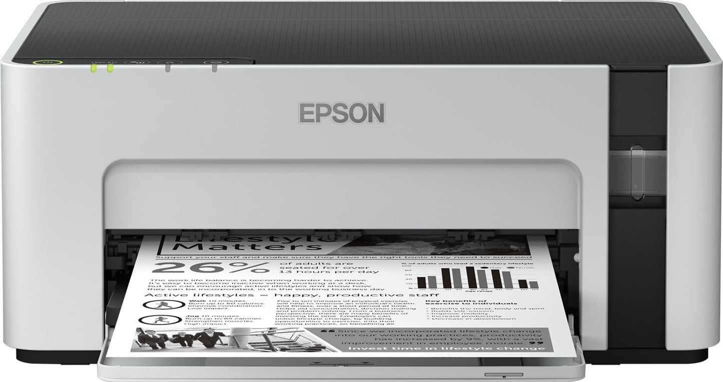 Epson EcoTank ET-M1120 refillable black and white printer (single function, DIN A4, Wi-Fi, USB 2.0) large ink tank, high range, low page costs - C11CG96402