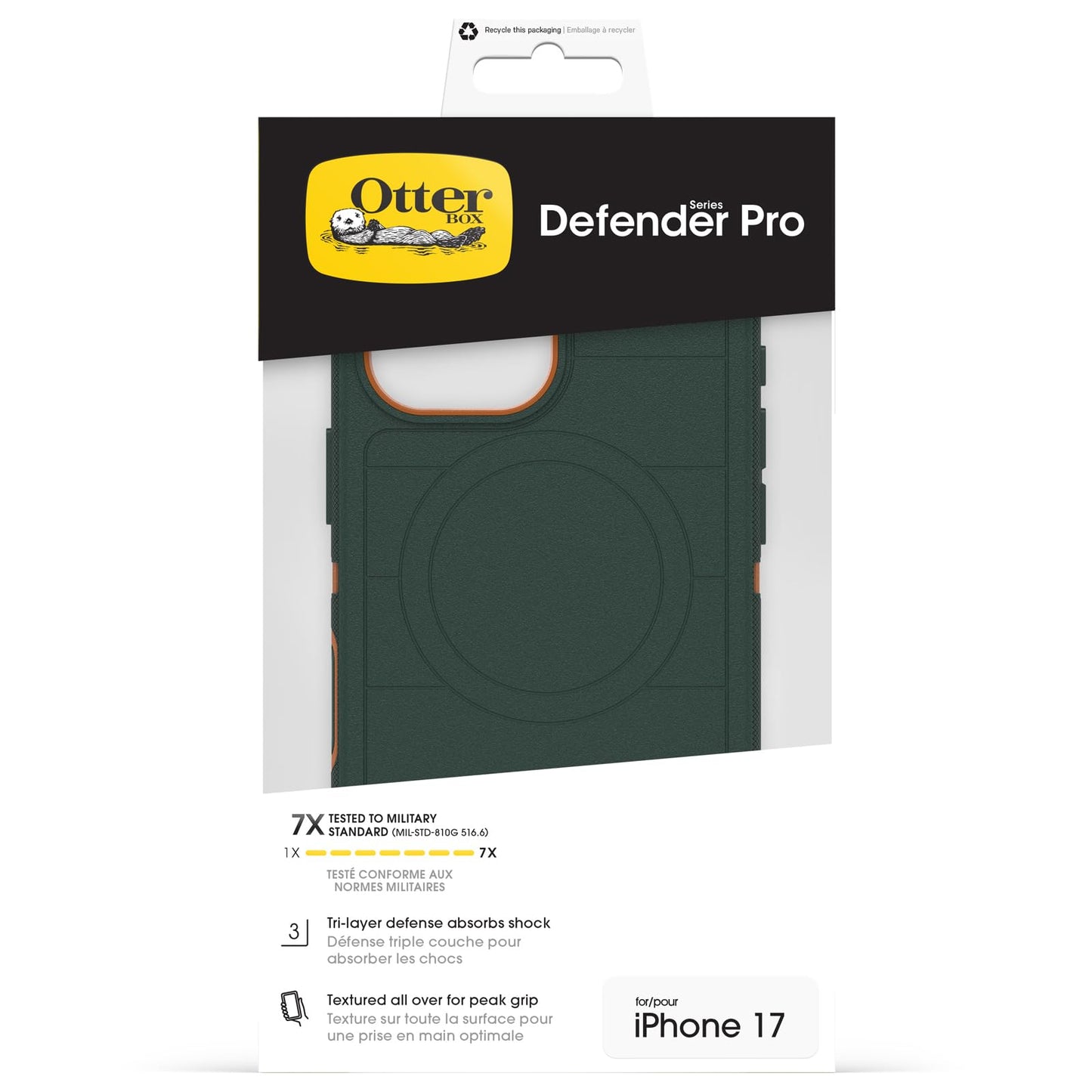 OtterBox Defender Series Pro MagSafe Case for iPhone 17 Shockproof Drop Proof Ultra Heavy Duty Protective Case 7X Military Grade Tested Green - 77-98362