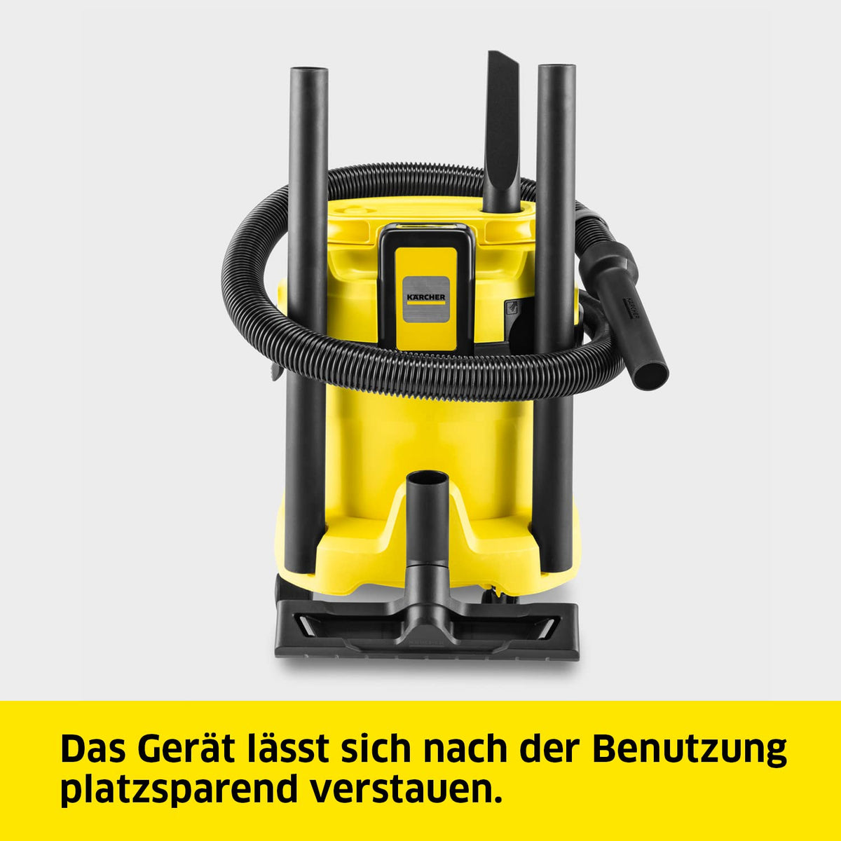 KÄRCHER Battery Wet/Dry Vacuum Cleaner WD 2-18 Battery Set, including filter, crevice and wet/dry nozzle, 225 Watts, plastic container: 12 l, suction hose: 1.8 m, with battery and charger, Yellow - 1.628-501.0