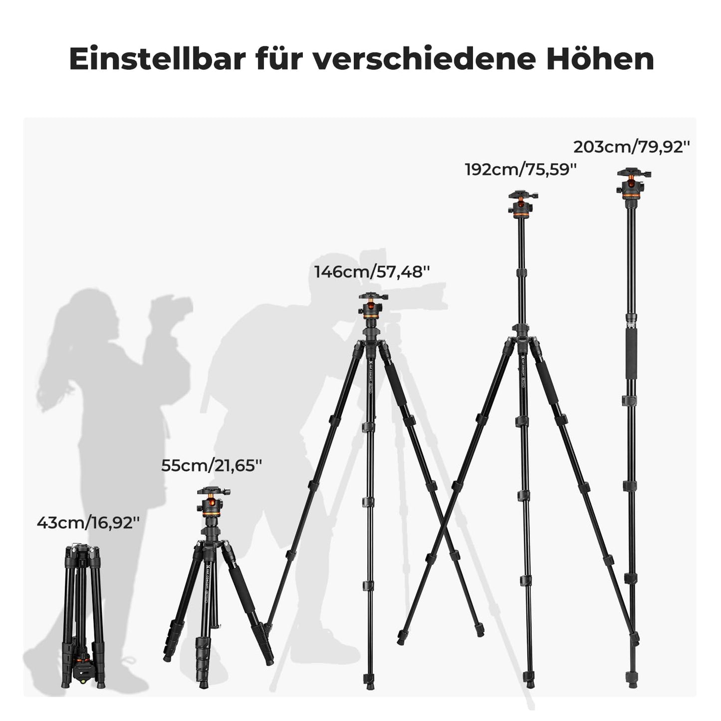 K&F CONCEPT camera tripod, black-orange, 192cm - O275A5+BH-36