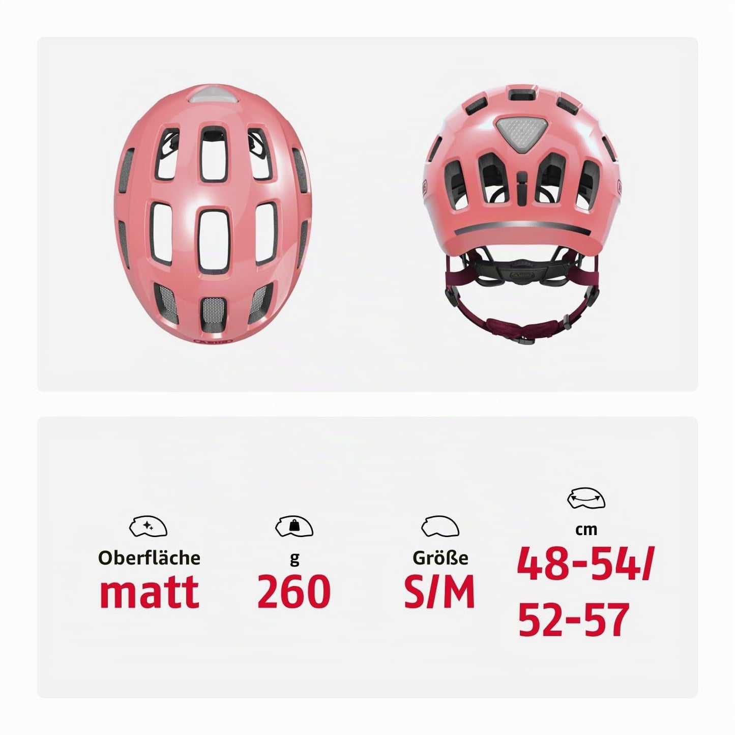 ABUS Youn-I 2.0 bicycle helmet - with light for children, teenagers and young adults - for girls and boys - coral, size M - 40157