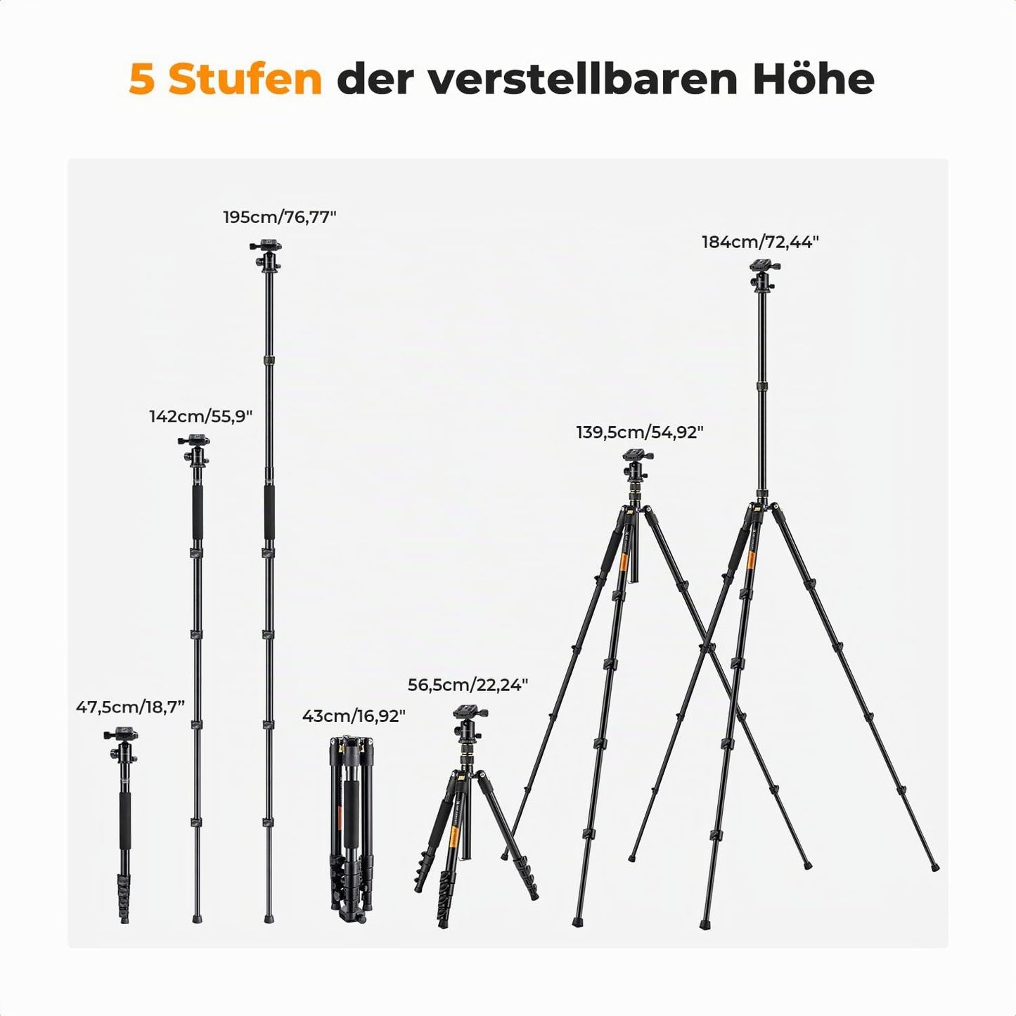 K&F CONCEPT camera tripod, 184cm mobile phone camera tripod, lightweight tripod with mobile phone holder and remote shutter release, portable photo tripod for camera and smartphone, aluminum tripod with 2 quick-release plates - TM2324