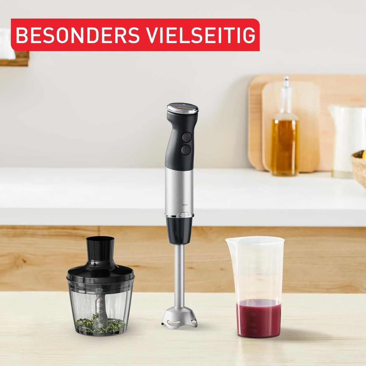 Tefal Quickchef+ 2-in-1 Mixeur plongeant și tocător, 1000 W, control intuitiv al vitezei, buton Turbo, protecție împotriva stropilor, tehnologie Powelix, oțel inoxidabil, negru, HB672830